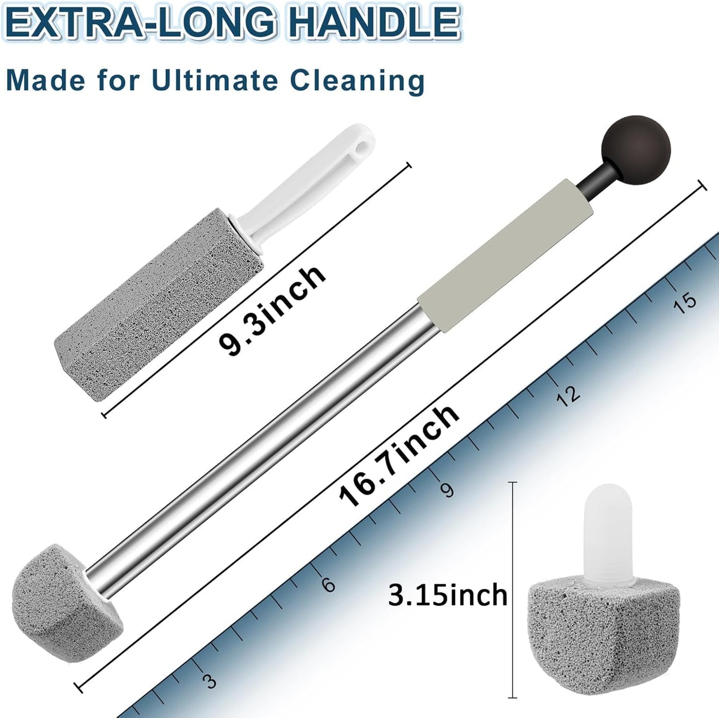 Pumice Stone Toilet Bowl Cleaner,16.7Inch Toilet Pumice Stone with Handle Cleans Hard Water Ring Calcium Buildup&Stains for Toilet Bath Kitchen Household Cleaning