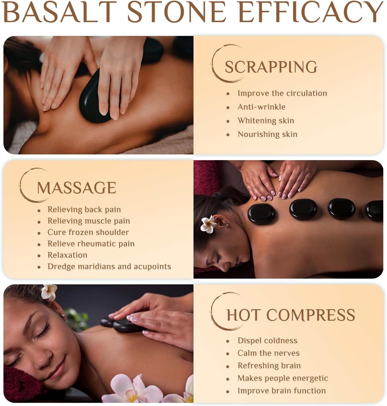 Hot Stones Massage Set - 6 Essential Basalt Hot Stones Massage Kit, Hot Rocks Massage Stones for Professional or Home SPA, Relaxing, Healing, Pain Relief