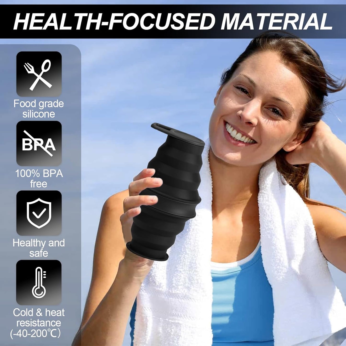 17oz Collapsible Water Bottle,Reuseable BPA Free Silicone Foldable Water Bottles for Outdoor, Travel Gym Hiking,Backpacking Portable & Leakproof,Portable Leak Proof Sports Water Bottle (C)