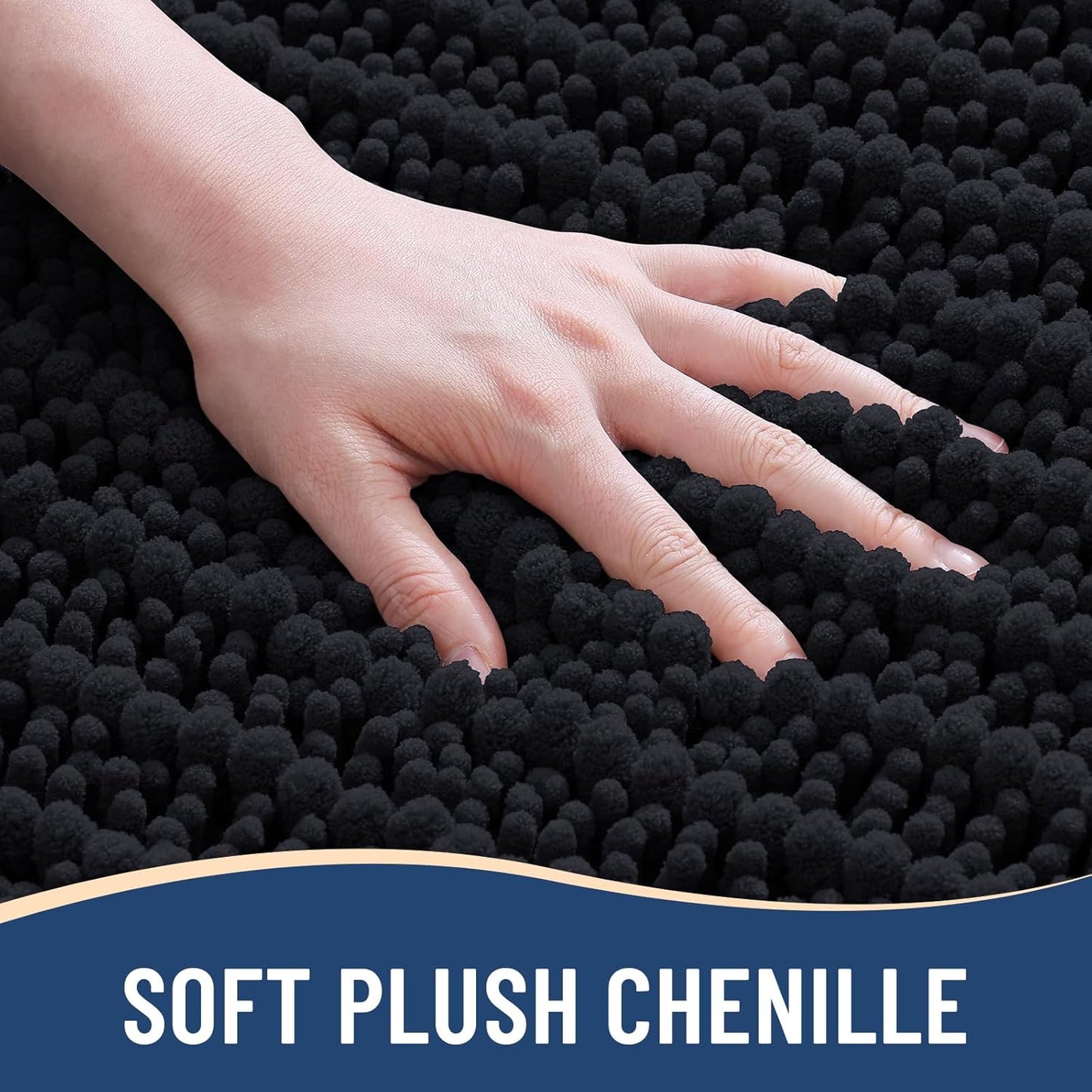 Arotive Luxury Chenille Bathroom Rug Mat, Extra Soft Thick Absorbent Shaggy Bath Rugs, Non-Slip Machine Wash Dry, Plush Bath Mats for Bathroom, Shower and Tub, 30x20, Black