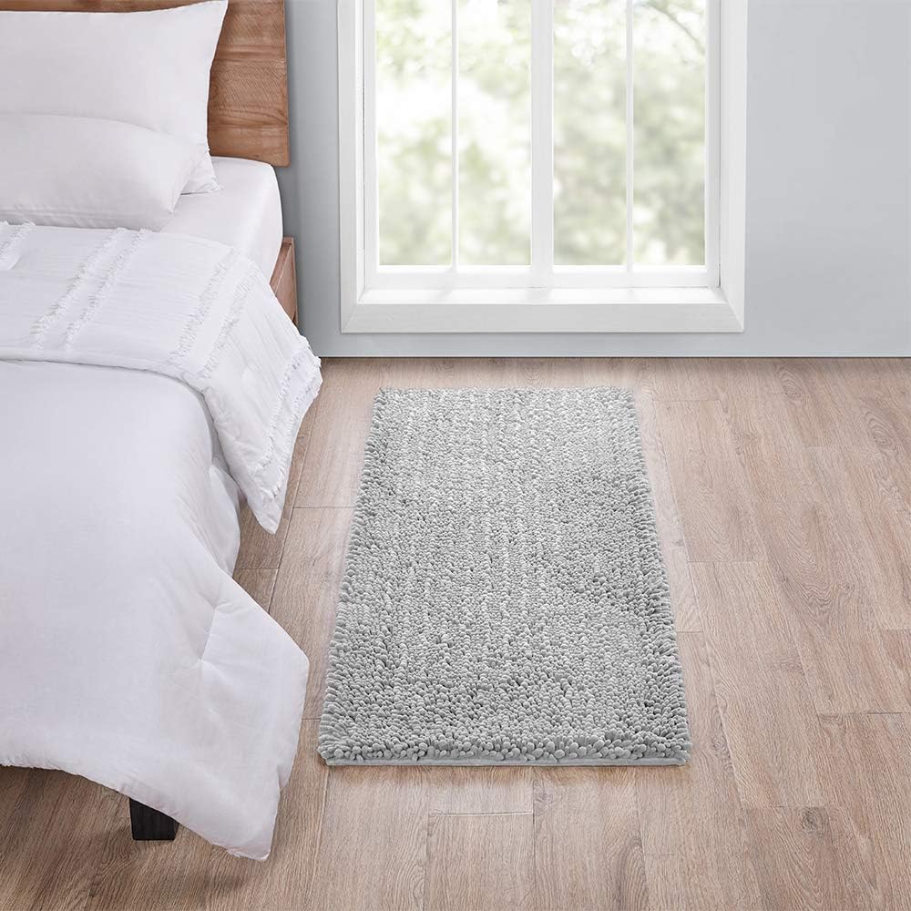 Walensee Large Bathroom Rug Non Slip Bath Mat (72x24 Inch Light Grey) Water Absorbent Super Soft Shaggy Chenille Machine Washable Dry Extra Thick Perfect Absorbant Best Plush Carpet for Shower Floor