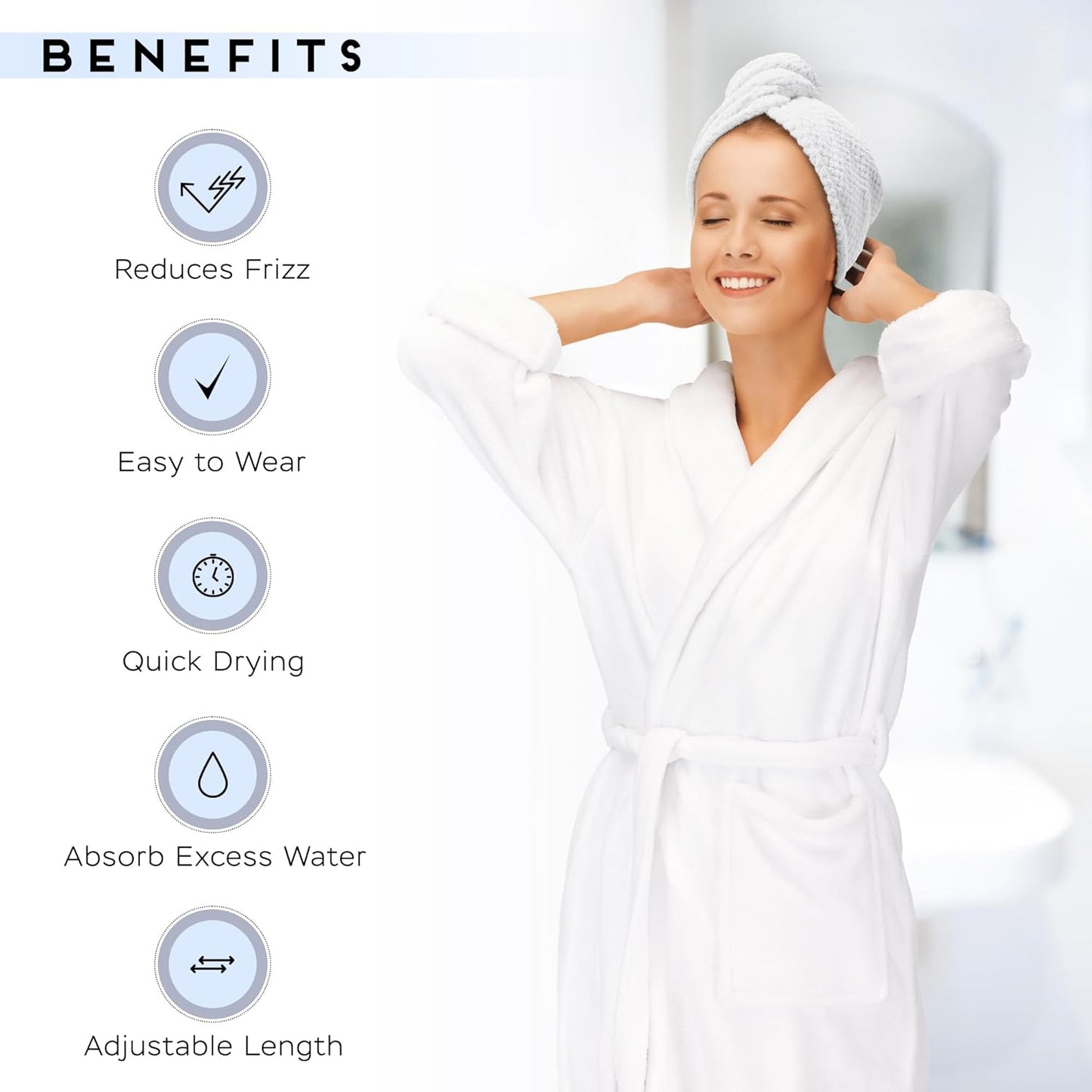 2 Pack Microfiber Hair Towel Wrap for Women, Anti Frizz Quick Drying Hair Turban for All Hair Style, Absorbent and Lightweight (Bright White)