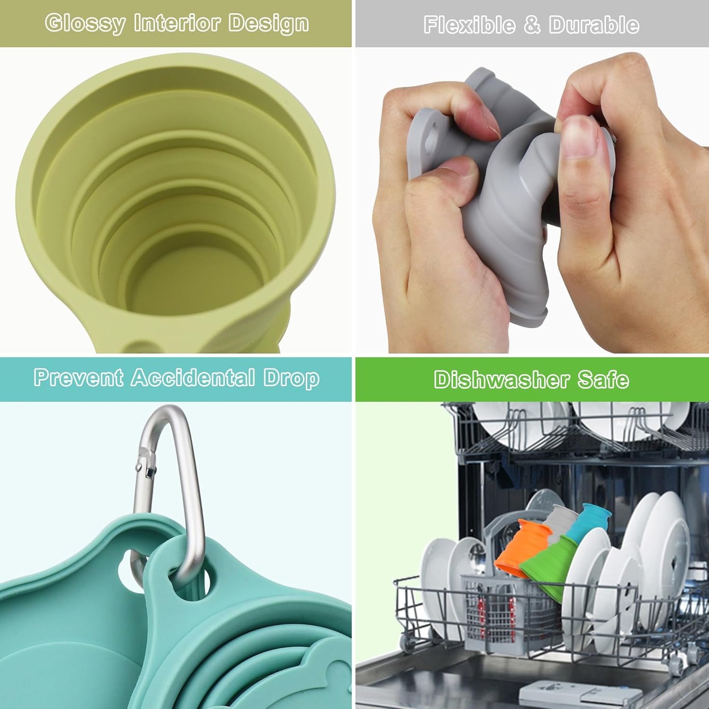 IYYI Collapsible Cup for Traveling, Silicone Foldable Cup, Camping Mug with Lid, Folding Mug for Camping, Hiking, Outdoors, Travel (Dusty-Sage-Carbon-Navy)