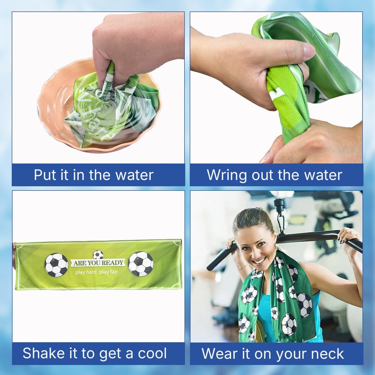 OPSO Softball Cooling Towel Set, 40 x 12 inches, 12 Pack, Microfiber Sports Towels for Baseball, Soccer, Golf LCE Towel Microfiber Sports Towels for Player (Soccer 3)