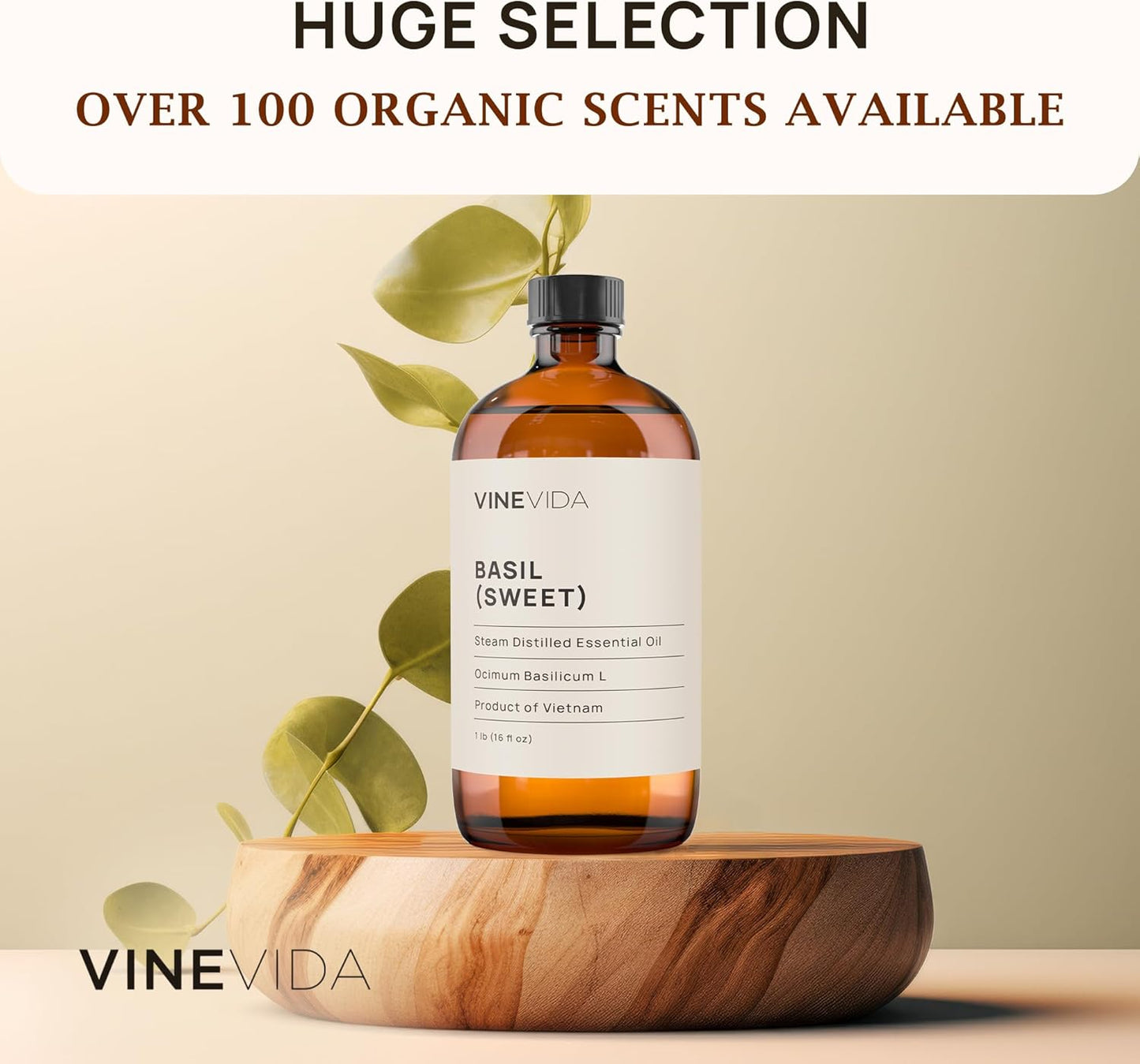 VINEVIDA Basil (Sweet) Essential Oil 16 oz - Undiluted Basil (Sweet) Oil 16 oz - Basil (Sweet) Candle Oil Scent - DIY Candle Scents for Candlemaking - Bulk Essential Oil for Soap Making Safe for Skin