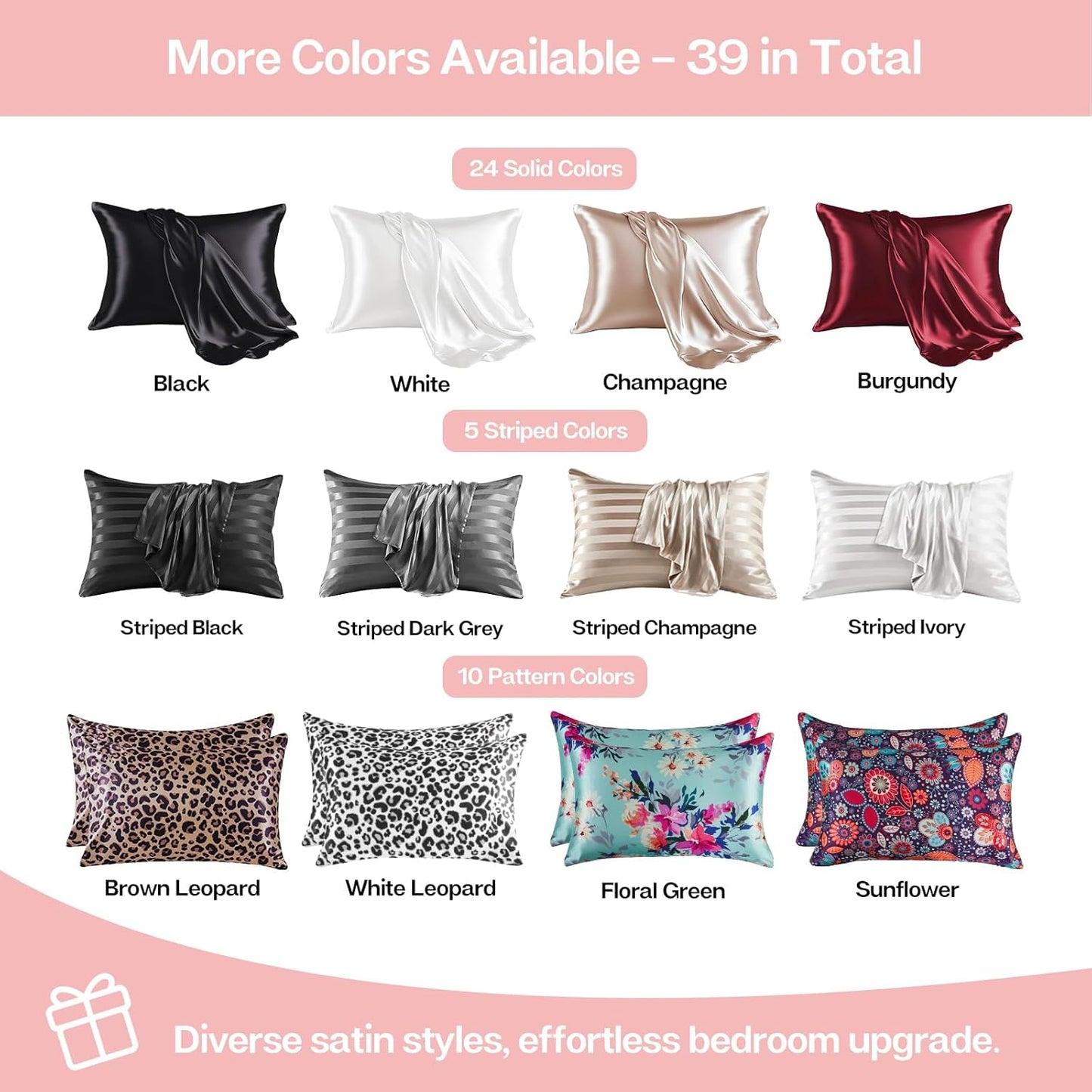 MR&HM Satin Pillowcase for Hair and Skin, Silk Satin Pillowcase 2 Pack, King Size Pillow Cases Set of 2, Silky Pillow Cover with Envelope Closure (20x40, Blush)