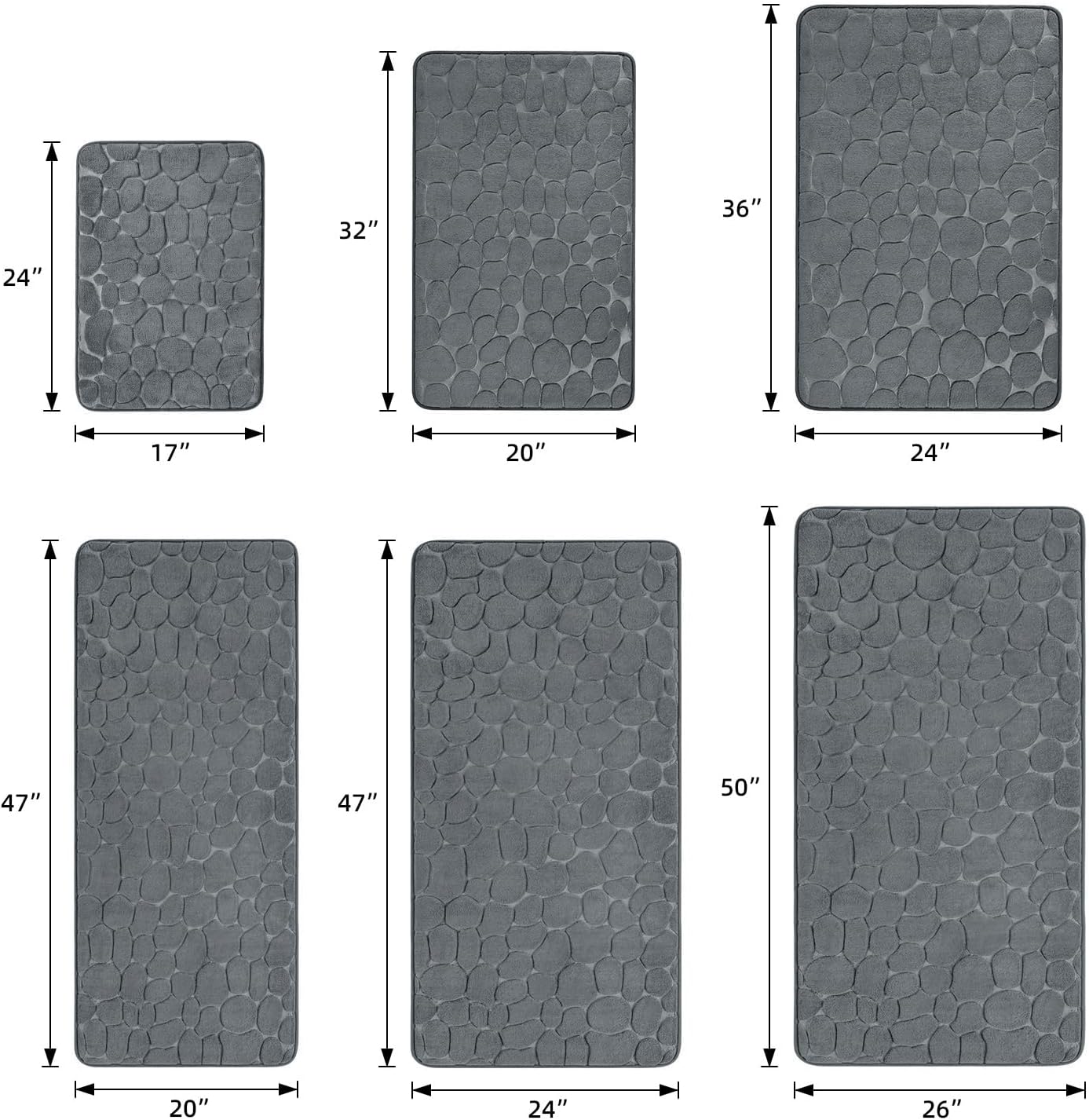 YIHOUSE Memory Foam Bath Mat Cobblestone Bathroom Rugs Super Water Absorbent Bath Mats for Bathroom Machine Washable Bath Rugs(24 x 36,Dark Gray)