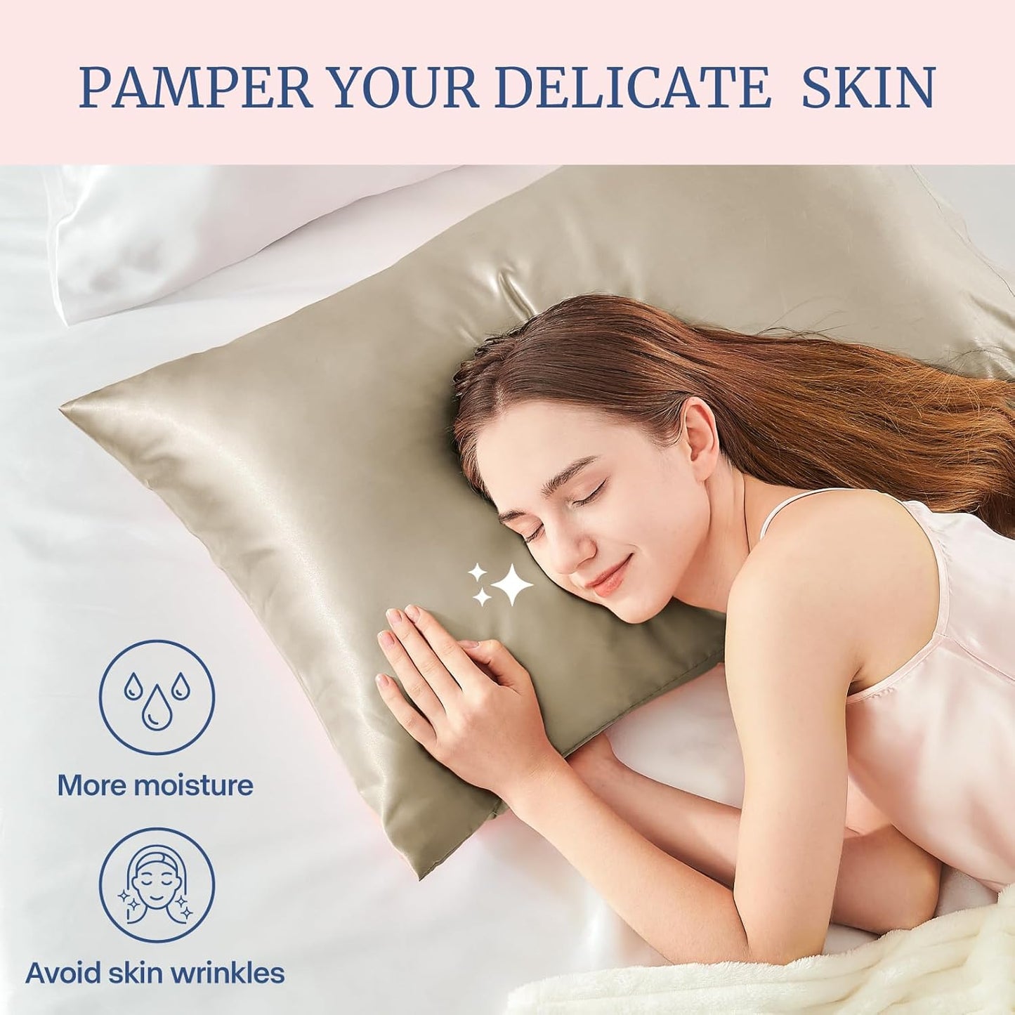 BEDELITE Satin Pillowcase for Hair and Skin, Super Soft Similar to Silk Pillow Cases 4 Pack with Envelope Closure, Cooling Pillowcases for Women Men (20"x40" King Size, Taupe)