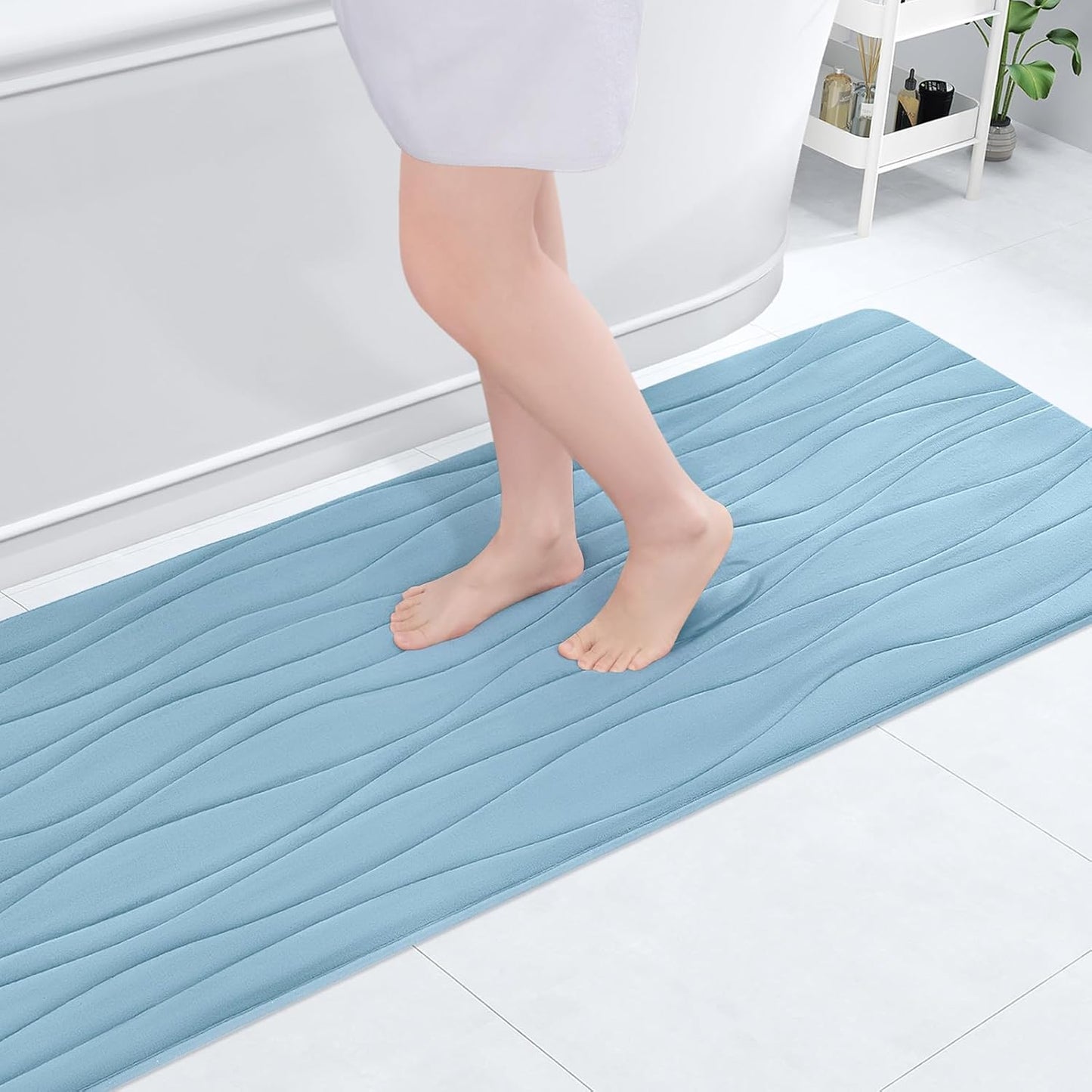 Buganda Memory Foam Bathroom Rug Mat 59x17, Extra Soft and Absorbent Bath Mats, Non-Slip and Machine Washable Bath Rugs for Bathroom Floor,Tub and Shower, Blue