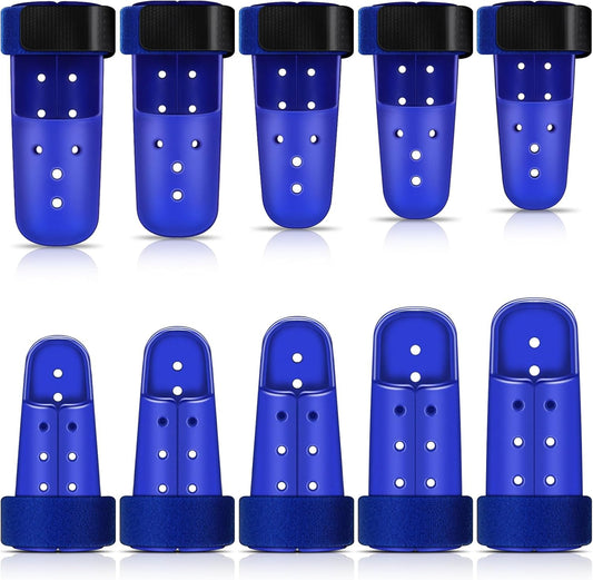 BBTO 10 Pcs Mallet Finger Splint, 5 Sizes Finger Support Brace Stabilizer Straightener Plastic Fingertip Protectors Arthritis Knuckle Immobilization for Thumb Pinky Middle Index Ring(Dark Blue)