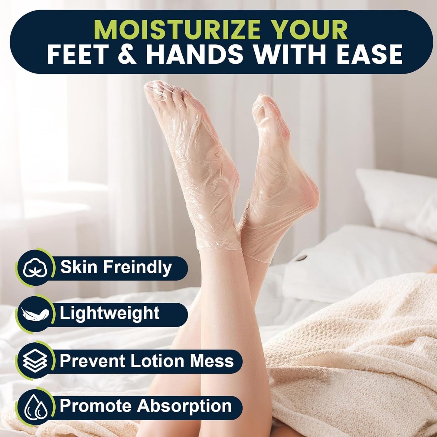 200PCS Disposable Hand & Foot Mask Set, 100P Hand Masks + 100P Foot Masks with Stickers, Leak-Proof Moisturizing Covers for Paraffin Therapy & at-Home Skin Care (Feet Fit up to US 13)