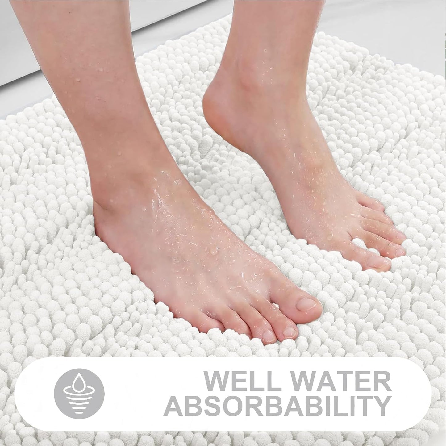 Grandaily Chenille Striped Bathroom Rugs 30x20, Extra Thick and Absorbent Bath Mats, Non-Slip Soft Plush Shaggy Shower Carpet, Machine Wash Dry, Bath Rug for Bathroom, (Medium, Ivory)