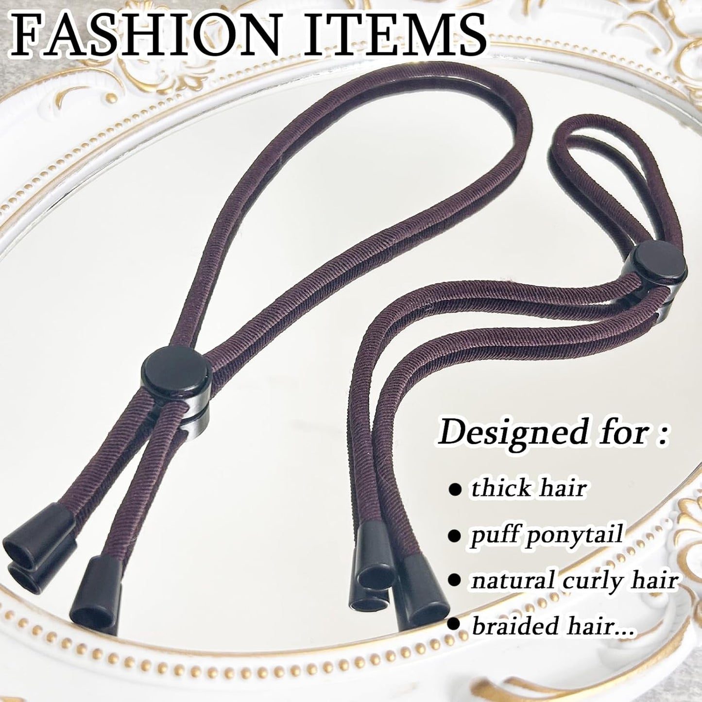 6pcs Brown Adjustable Hair Ties - Long, Extra Length Scrunchies for Thick Hair, Afro Puffs & Ponytails - One Handed Use