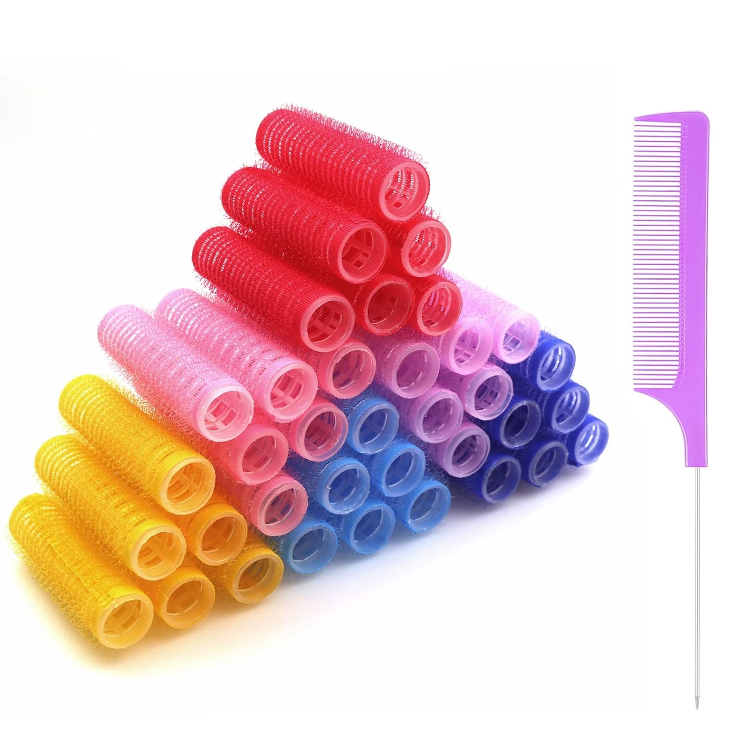 36PCS Self Grip Small Hair Curlers Heatless Roller Hair Curlers Pro Salon Hairdressing Curler DIY Curly Hairstyle Hair Rollers Tools Rat Tail Comb for Women Medium Short Hair(0.8 x 2.4 Inch)