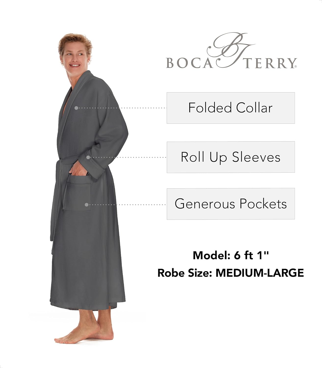 Boca Terry Mens Soft Waffle Knit Robe - Long Spa, Resort & Hotel Bathrobe for Men - Luxury Bath Robe