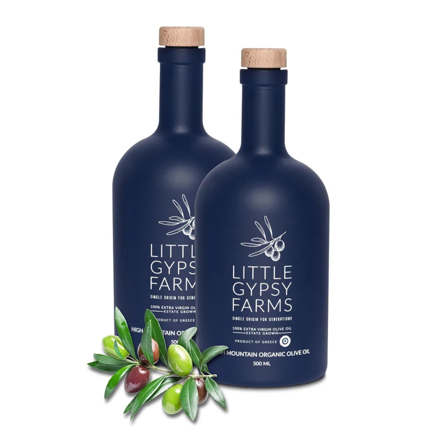 High Mountain Organic EVOO from Little Gypsy Farms | Extra Virgin Olive Oil from a Single Estate in Greece | First Cold-Pressed | High Polyphenols & Amino Acids | Non-GMO | 500ml (2 Pack)