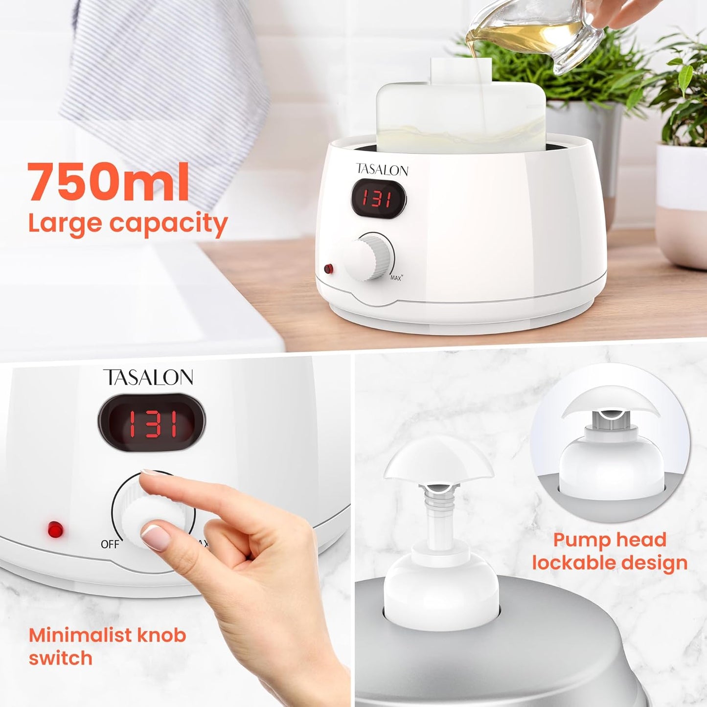 TASALON Professional Massage Oil Warmer with 2 Lockble Pump, 750ml Digital Massage Oil Heater, Electric Lotion Warmer Dispenser, Automatic Heated Lotion Dispenser for SPA, Salon, Barber, Home Use