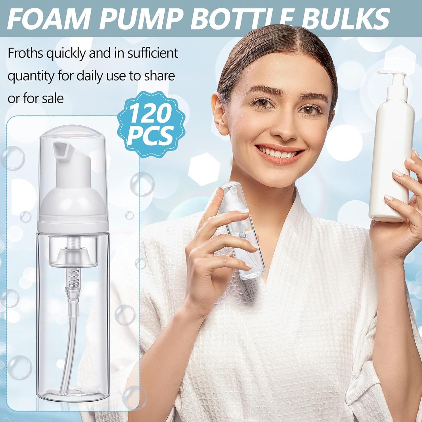 Dandat 120 Pcs 2 oz Plastic Foam Soap Dispensers Bulk Refillable Foaming Pump Bottle Empty Mini Shampoo Lash Cleaning Bottles for Travel Cosmetics Hand Soap(Clear)