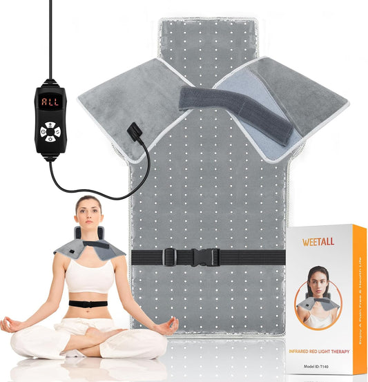 Red Infrared Light Device for Back: Neck Shoulder Body Pain Relief, Electric Heated Red Light Therapy Device, 660nm&850nm Dual-chip LED Wrap Pad Muscle Relaxing for Women Men at Home 6 Timers Auto‑Off