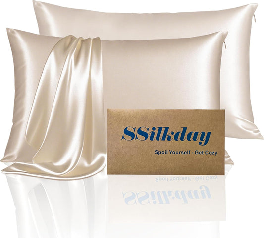 Mulberry Silk King Size Pillow Cases Set of 2, Ultra Smooth Soft Breathable Cooling Pillow Cases for Hot Sleepers, Silk Satin Pillowcases 2 Pack with Zipper for Hair and Skin, Gifts for Women