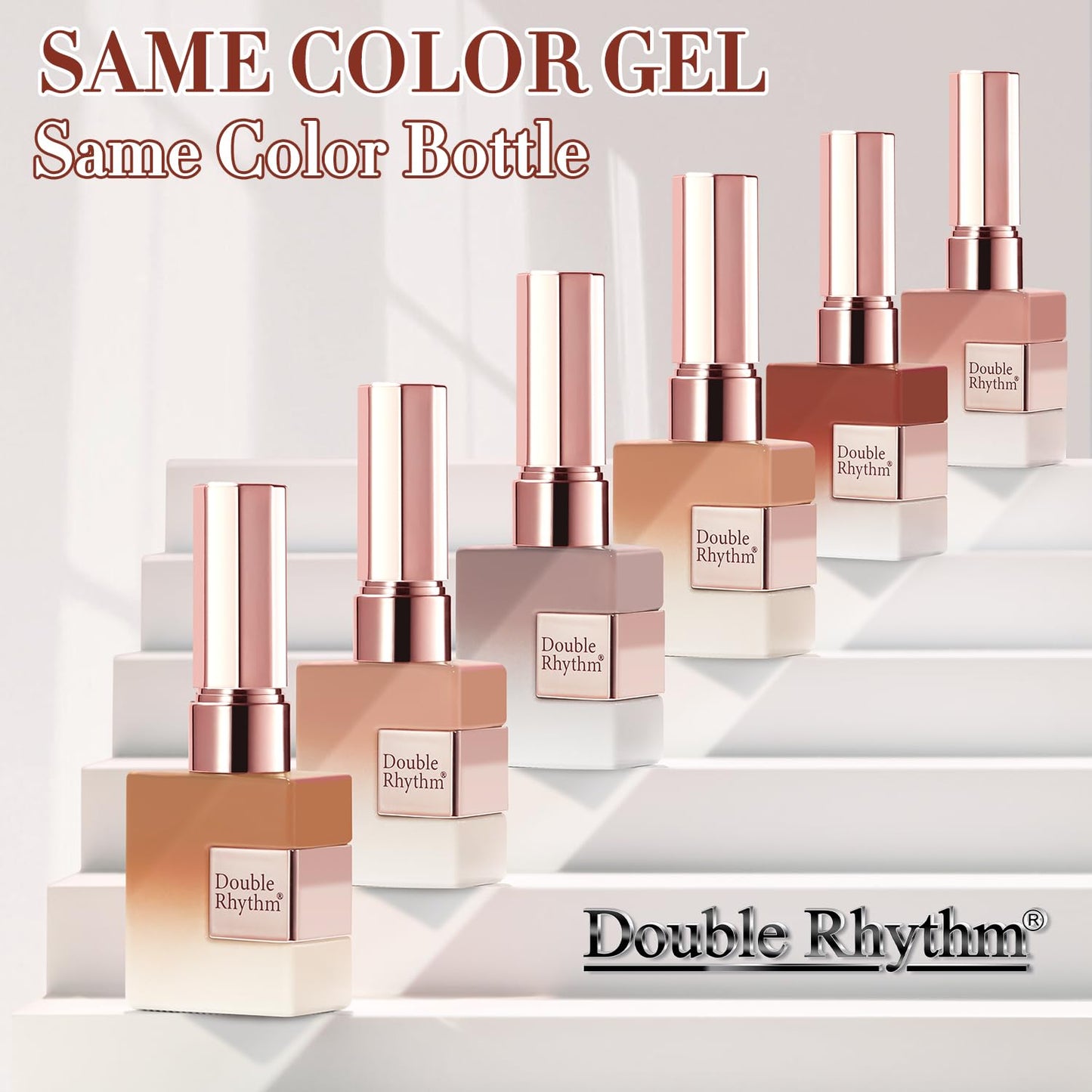 Double Rhythm 6 Pcs 15 ML Gel Polish Set Same Color Same Bottle Soak Off Gel Polish Kit Nail Art Manicure Salon DIY at Home for Women (Translucent Milky Brown Nude Orange Rose Red-T6-1)