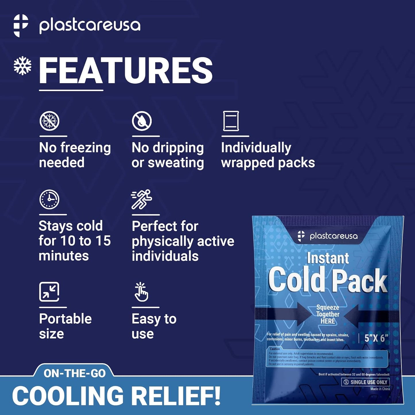 25 Pack 5" x 6" Disposable Ice Packs for Injuries, Swelling, Muscle & Joint Aches, Sprains & Abrasions - Easy to Use Disposable Cold Compress for Pain Relief - PlastCare USA Instant Cold Packs