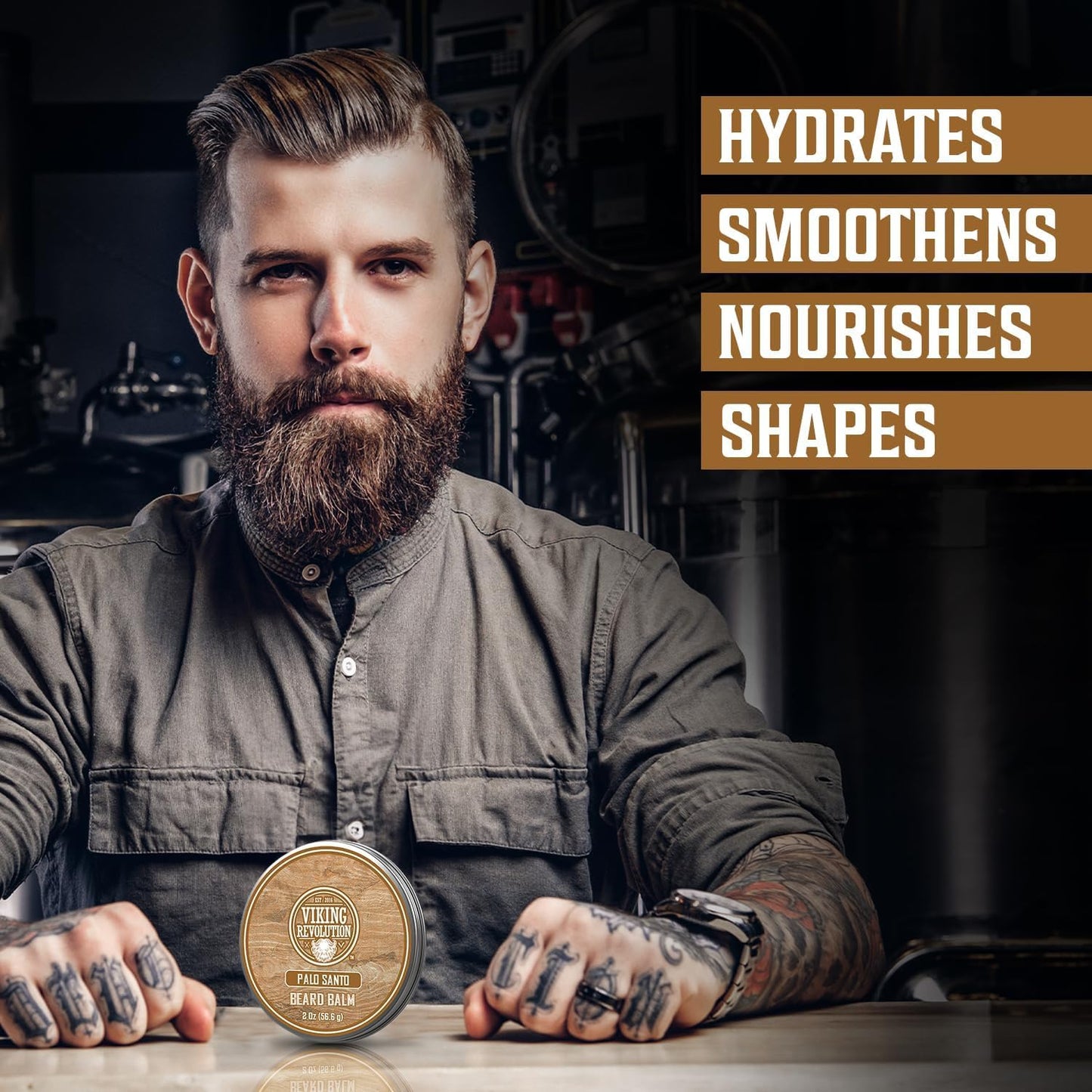 Viking Revolution Palo Santo Beard Balm for Men - Beards Butter for Men with Argan Oil and Jojoba Oil - Beard Softener and Moisturizer for Mens Beards Styling Balm (1 Pack, 2oz)