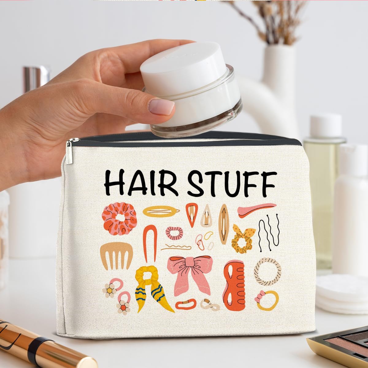 Hair Stuff Makeup Bag Gifts for Women Hair Stuff Cosmetic Bag Zipper Makeup Pouch Gifts for Friends Besties Hairstylist