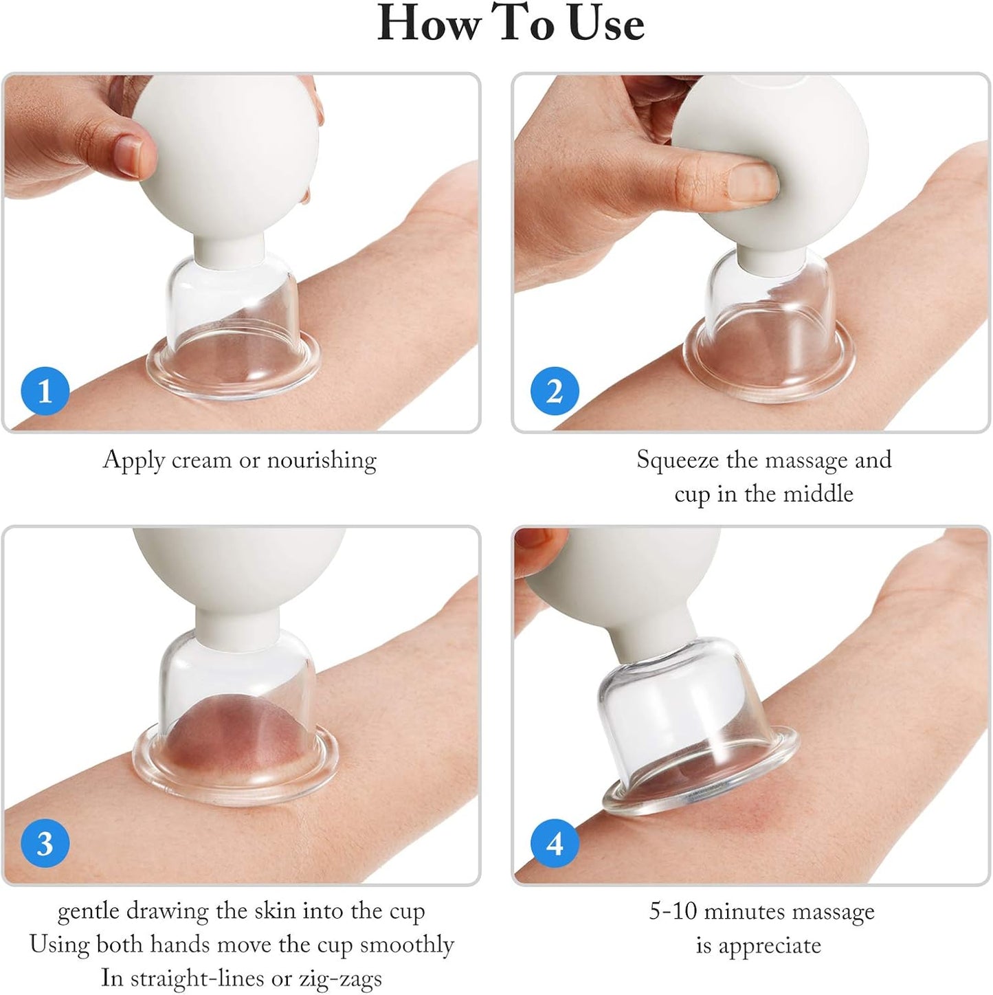 4 Pieces Glass Cupping Set Glass Silicone Cupping Cups Massage Vacuum Suction Cupping Cups for Body Face Leg Arm Back Shoulder Muscle and Joint Pain (White)