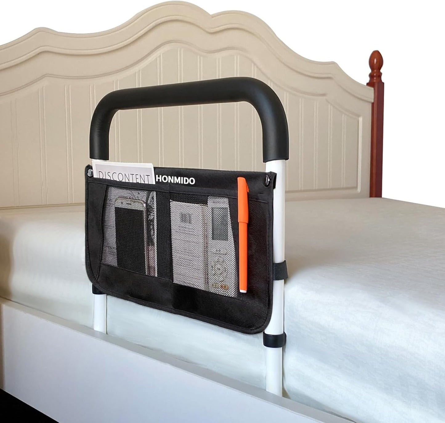 Bed Rails for Elderly Adults Safety Height Adjustable Bed Assist Rail for Seniors Bedside Fall Prevent Grab Bar with Storage Pocket Fits King Queen Full Twin Bed(White)