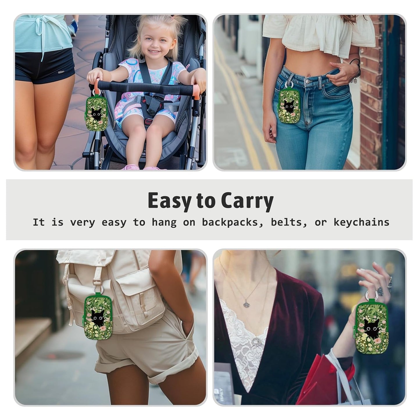 Black Cat Garden Hand Sanitizer Spray Case, Hand Sanitizer Holder Zippered Pouch, Cute Fashion Accessory with Snap Hook for Glow Mist and Power Mist 1FL OZ