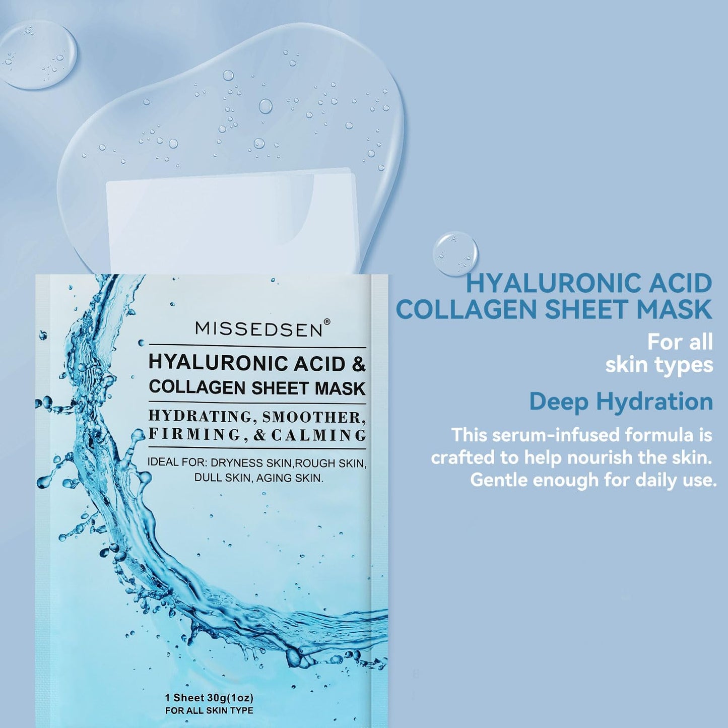 Collagen Face Mask with Hyaluronic Acid, Vitamin E Oil for Skin Care Hydrating, Moisturizing, Brightening & Anti Aging Face Masks Skincare for Oil, Dry, Acne, Sensitive All Skin Types 12PCS