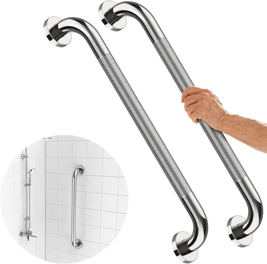 2 Pack 24 Inch Shower Grab Bar with Anti-Slip Grip, iMomwee Chrome Stainless Steel Bathroom Grab Bar Handle, Shower Balance Bar, Safety Hand Rail Support, Handicap Elderly Senior Assist Bath Handle