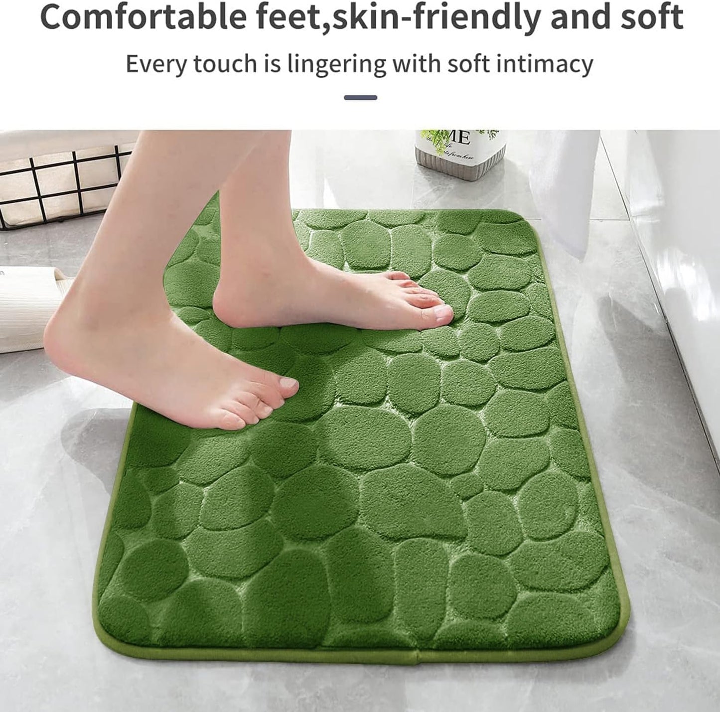 YIHOUSE Memory Foam Runner Rug, Cobblestone Bathroom Runner Rugs Super Water Absorbent Bath Mats for Bathroom Machine Washable Bath Rugs Runner for Hallway Bedroom Laundry Room(24 x 47,Green)