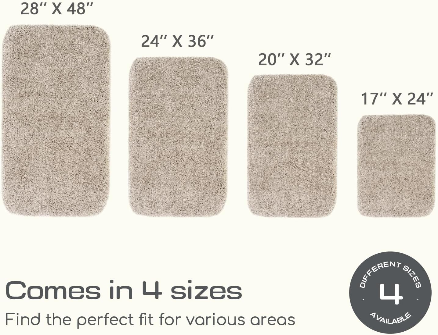 ROSMARUS Shaggy Bath Rugs for Bathroom Non Slip 17" X 24", Water Absorbent Bath Mat, Soft Shower Mat for Floor & Tub, Fluffy Plush Machine Washable, Beige