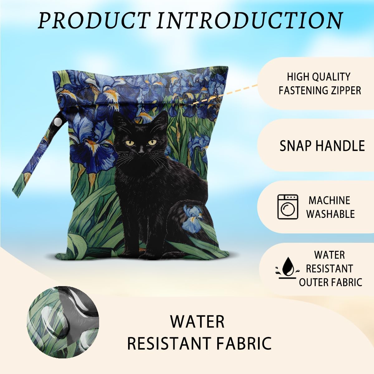 2Pcs Cat Wet Bags 12x10 Inch, Flowers Waterproof Travel Laundry Bags, Colorful Floral Reusable Wet Dry Bag for Swimsuit Beach Diapers Dirty Yoga Gym Clothes, Cat Gifts for Women Friend Travelers