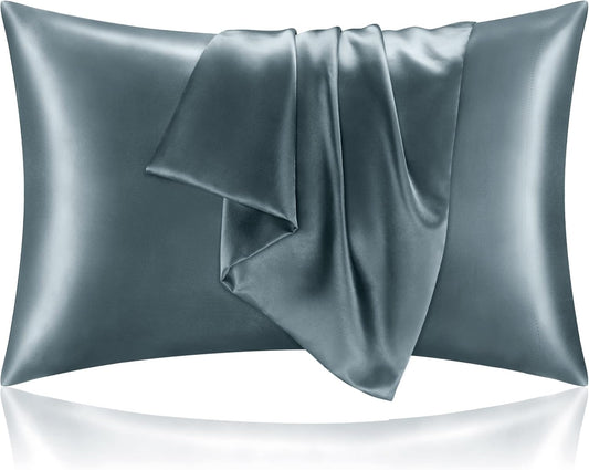 BEDELITE Satin Pillowcase for Hair and Skin, Super Soft and Cooling Similar to Silk Pillow Cases 2 Pack with Envelope Closure, Gift for Women Men(20"x40" King Size, Space Grey)