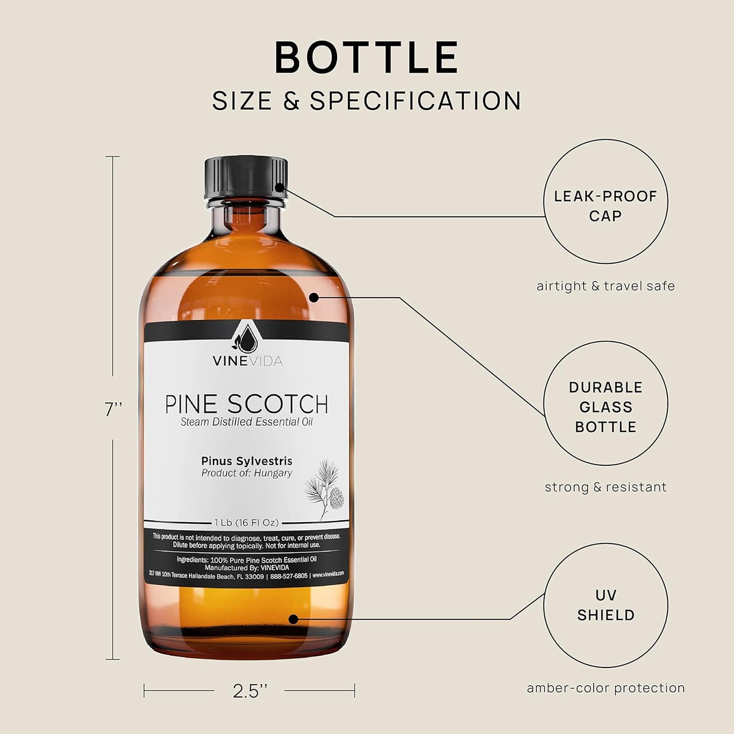 VINEVIDA Pine Scotch Essential Oil - 16 oz - Undiluted - DIY Candle Scents - Bulk for Soap Making & Skin Safe