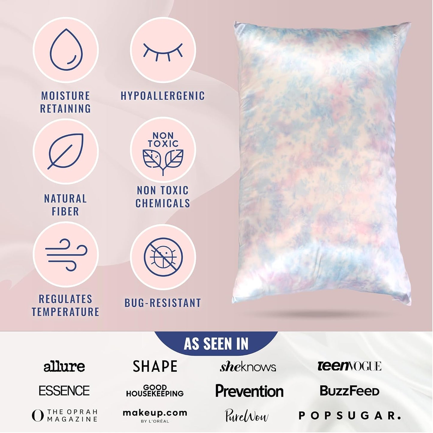 Blissy Silk Pillowcase - 100% Pure Mulberry Silk - 22 Momme 6A High-Grade Fibers - Silk Pillow Cover for Hair & Skin - Regular, Queen & King (Tie Dye, Standard)