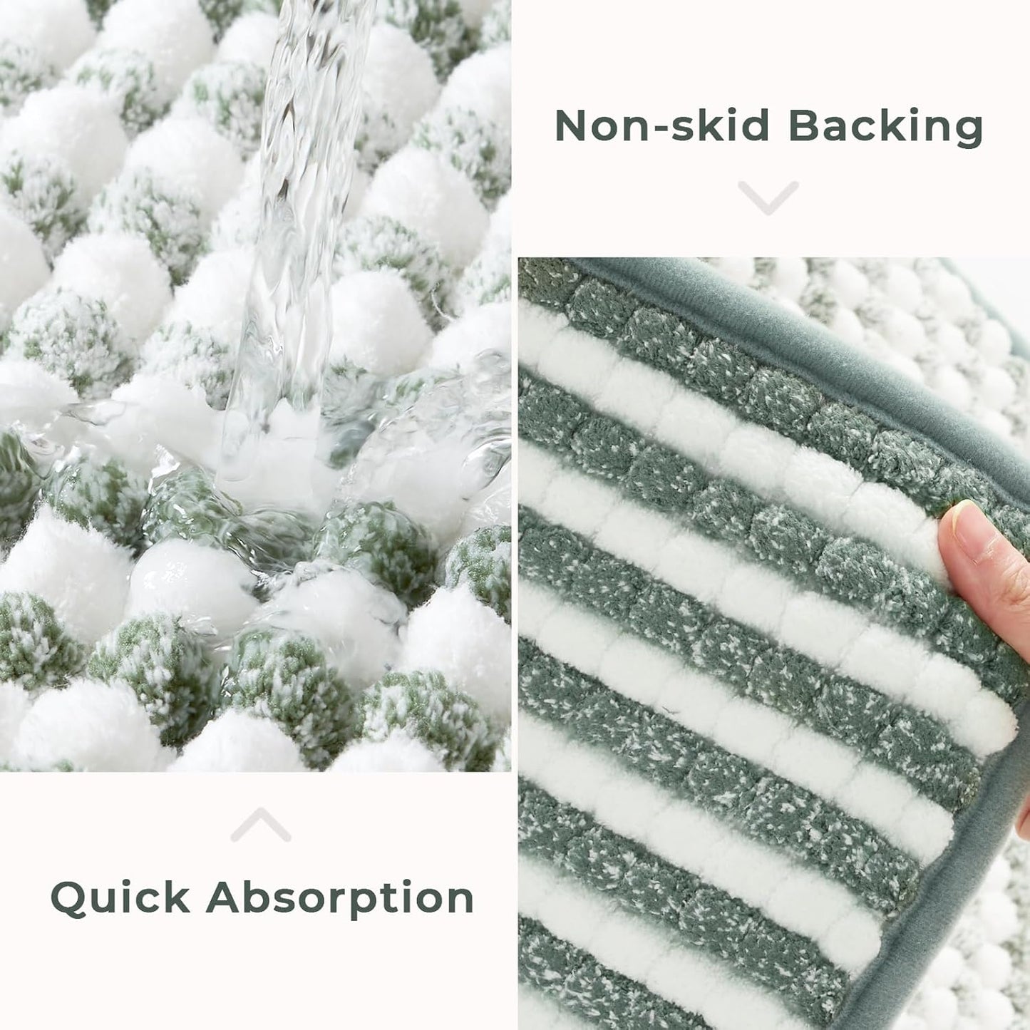 FRESHMINT Chunky Ombre Chenille Bathroom Rug 20"x32", Water Absorbent Soft Bath Rugs for Bathroom Floor, Thick Non Slip Bath Mat Washable Quick Dry Shower Mats, Sage Green and White