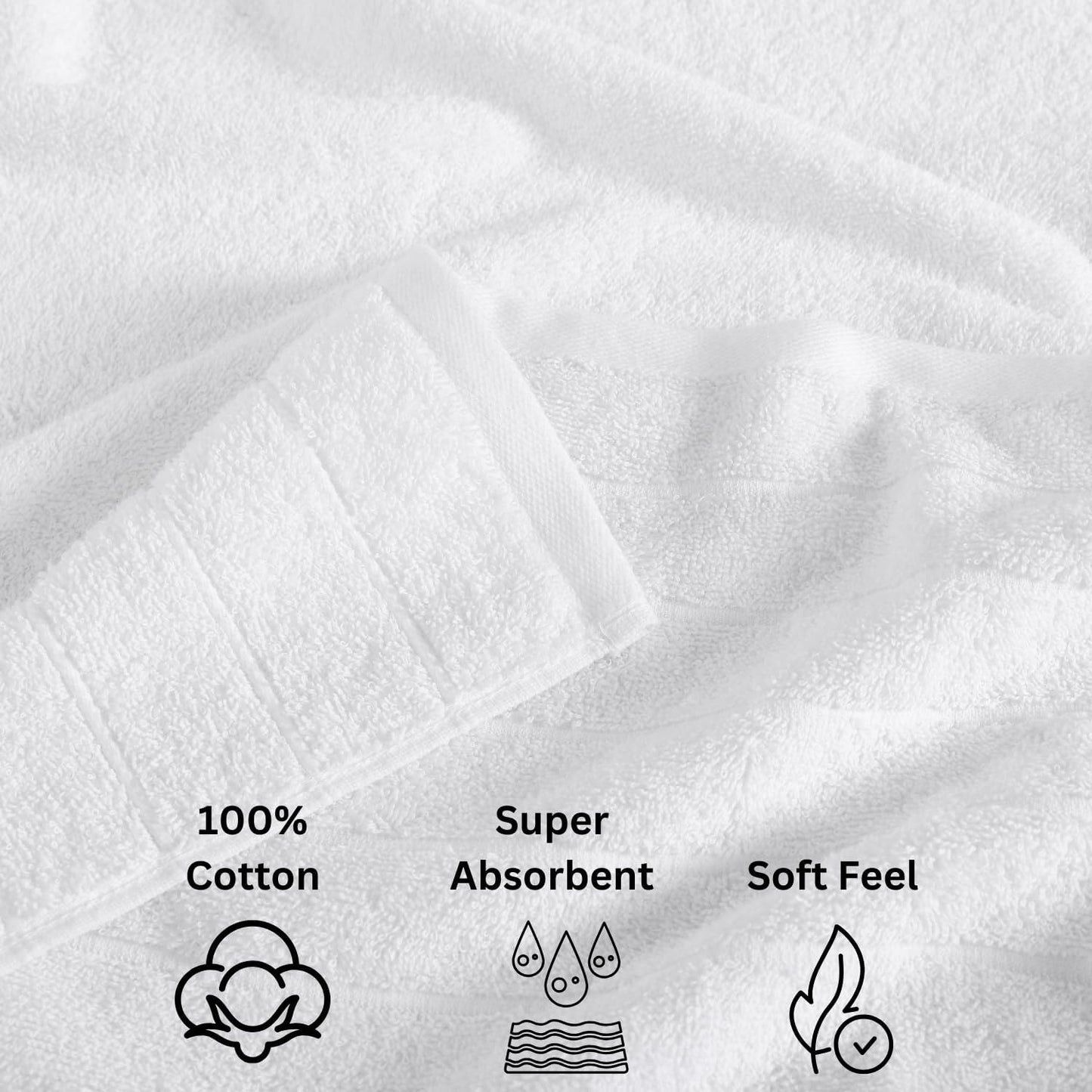 Casa Platino 100% Cotton Luxury Bathroom Towel Set - 8 Pcs - Super Soft, Fluffy & Highly Absorbent - 2 Large Bath Towels, 4 Washcloths, 2 Hand Towels - Complete Family Pack - White Bath Towel Set