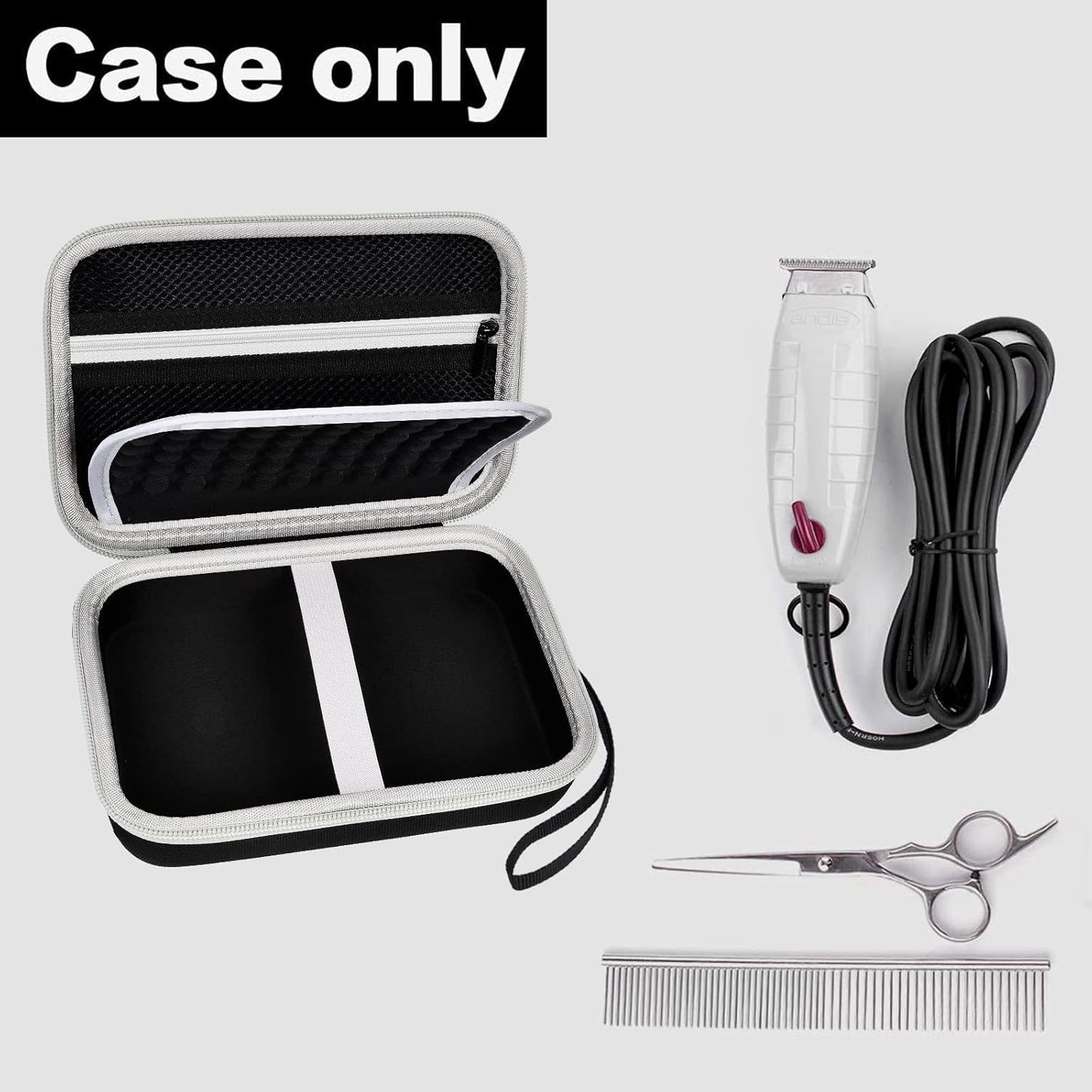 Case for Andis Professional T-Outliner Beard & Hair Trimmer, Model GTO 04780/04710/04603/04775, with Mesh Pocket for Attachment Set - Bag Only (Black+Black Inner)