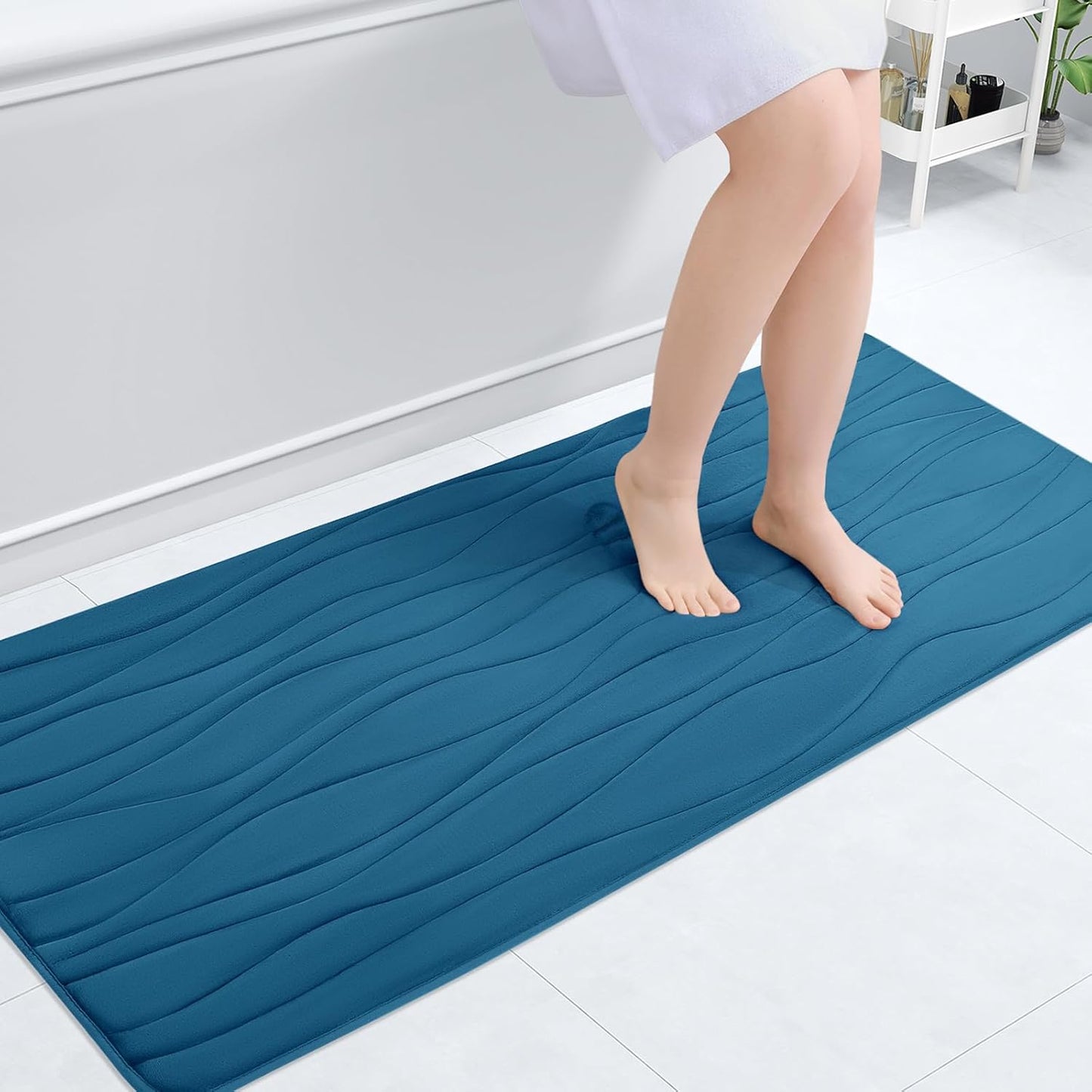 Buganda Memory Foam Bathroom Rug Mat 47x20, Extra Soft and Absorbent Bath Mats, Non-Slip and Machine Washable Bath Rugs for Bathroom Floor,Tub and Shower, Peacock Blue