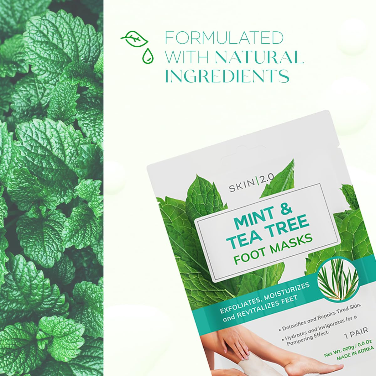 Tea Tree & Mint Foot Masks - Fights Athlete's Foot, Detoxifies & Exfoliates, Cooling & Relaxing - Dermatologist Tested Korean Skincare - Clean Beauty, Cruelty-Free, All Skin Types - 3 Pairs