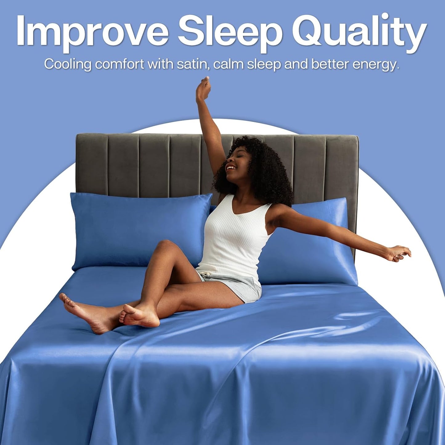 MR&HM Satin Pillowcase for Hair and Skin, Silk Satin Pillowcase 2 Pack, Queen Size Pillow Cases Set of 2, Silky Pillow Cover with Envelope Closure (20x30, Sky Blue)