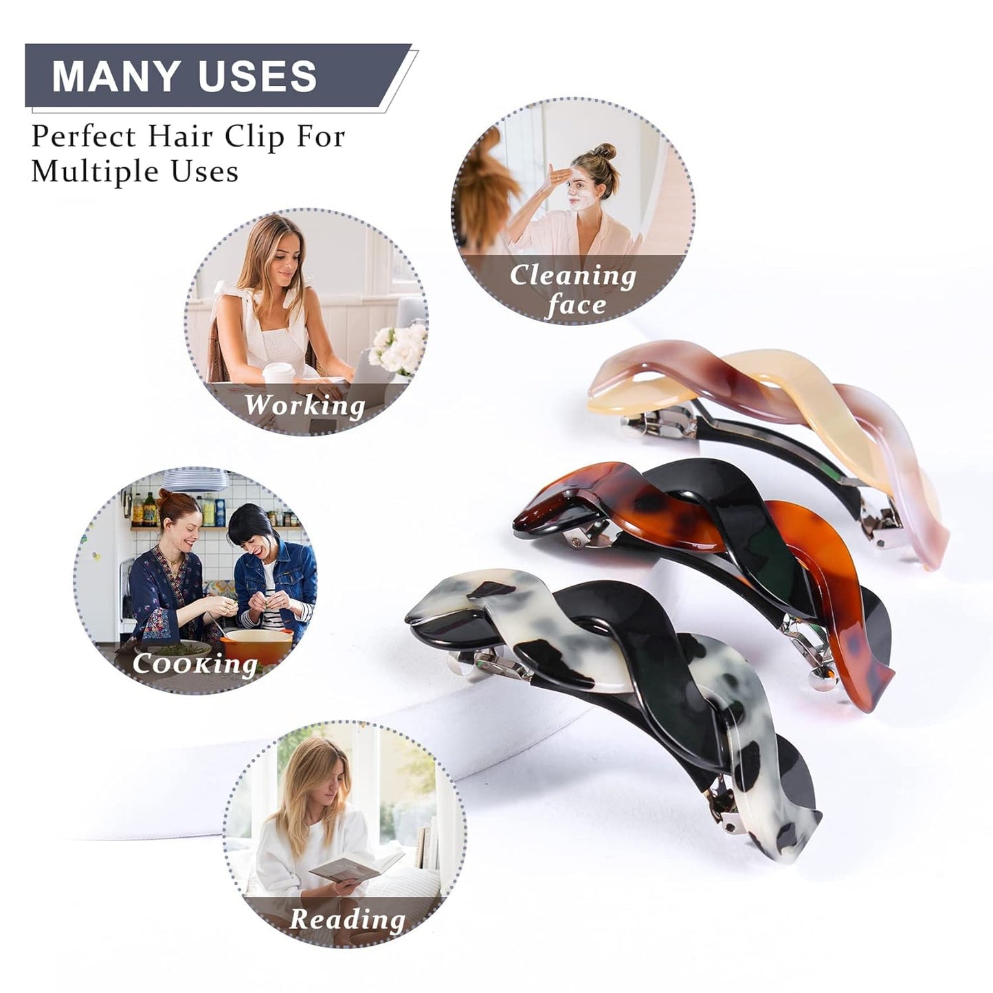 Hair Barrettes For Women - 3Pcs Large Barrettes for Thick Hair French Design with Beautiful Lines Elegant and Stylish - Perfect Hair Accessories for Thick Hair (tortoiseshell color1)