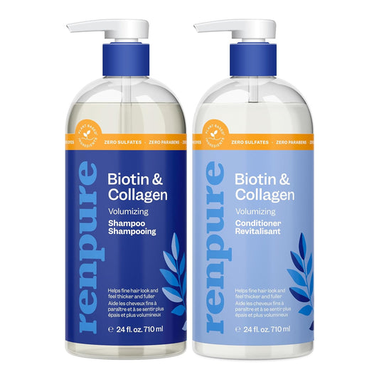 Renpure Biotin & Collagen Shampoo & Conditioner Set, Plant- Based - Nutrient Infused Formulas for Fuller, Thicker Looking Hair - For Fine Hair - Vitamin B7 (Biotin) & Collagen - 24 Fl Oz each, 2 Pack