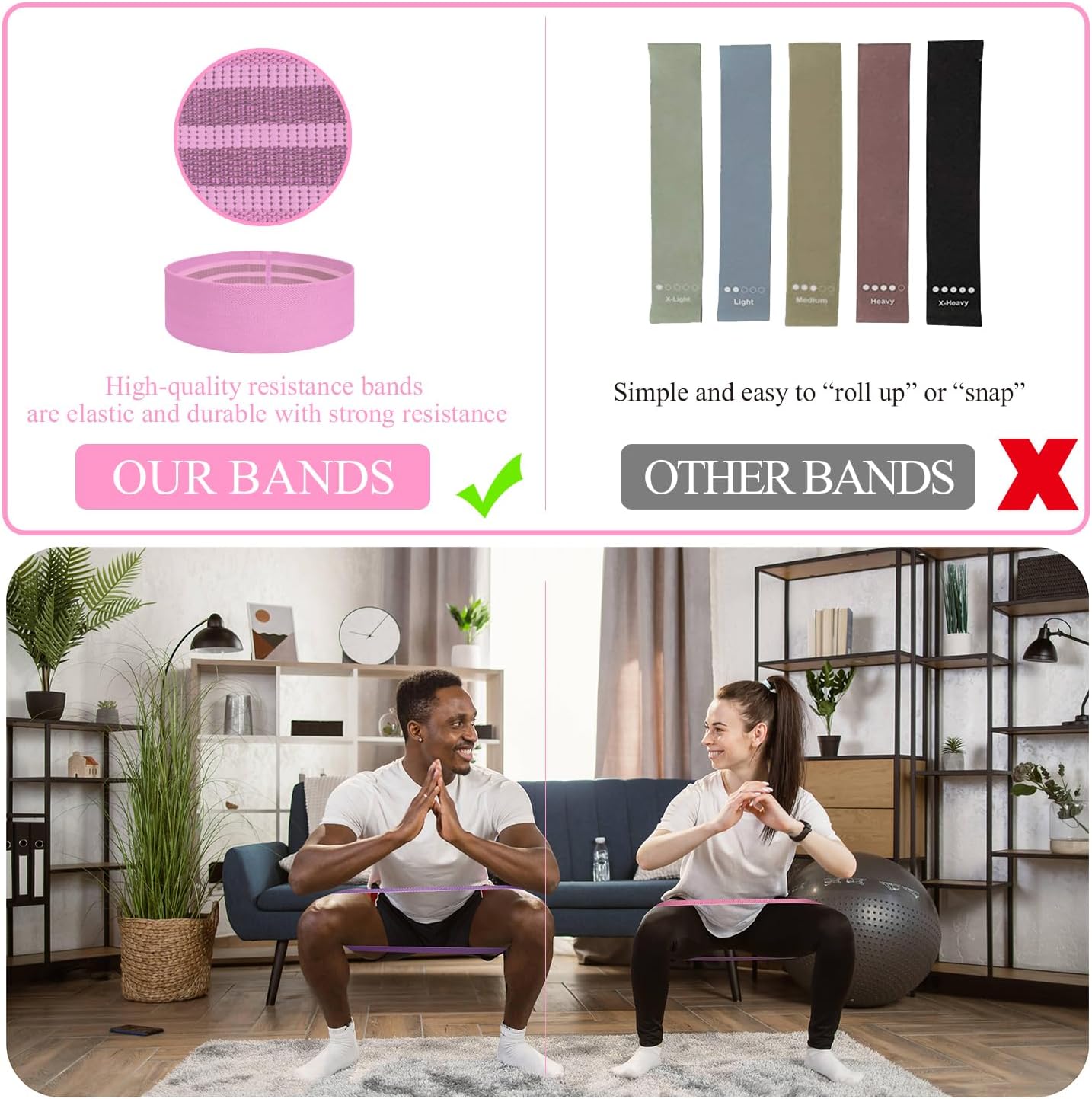 Fabric Resistance Bands for Working Out, 5 Levels Booty Bands for Women Men, Cloth Workout Bands Resistance Loop Exercise Bands for Legs Butt at Home Fitness, Yoga, Pilates