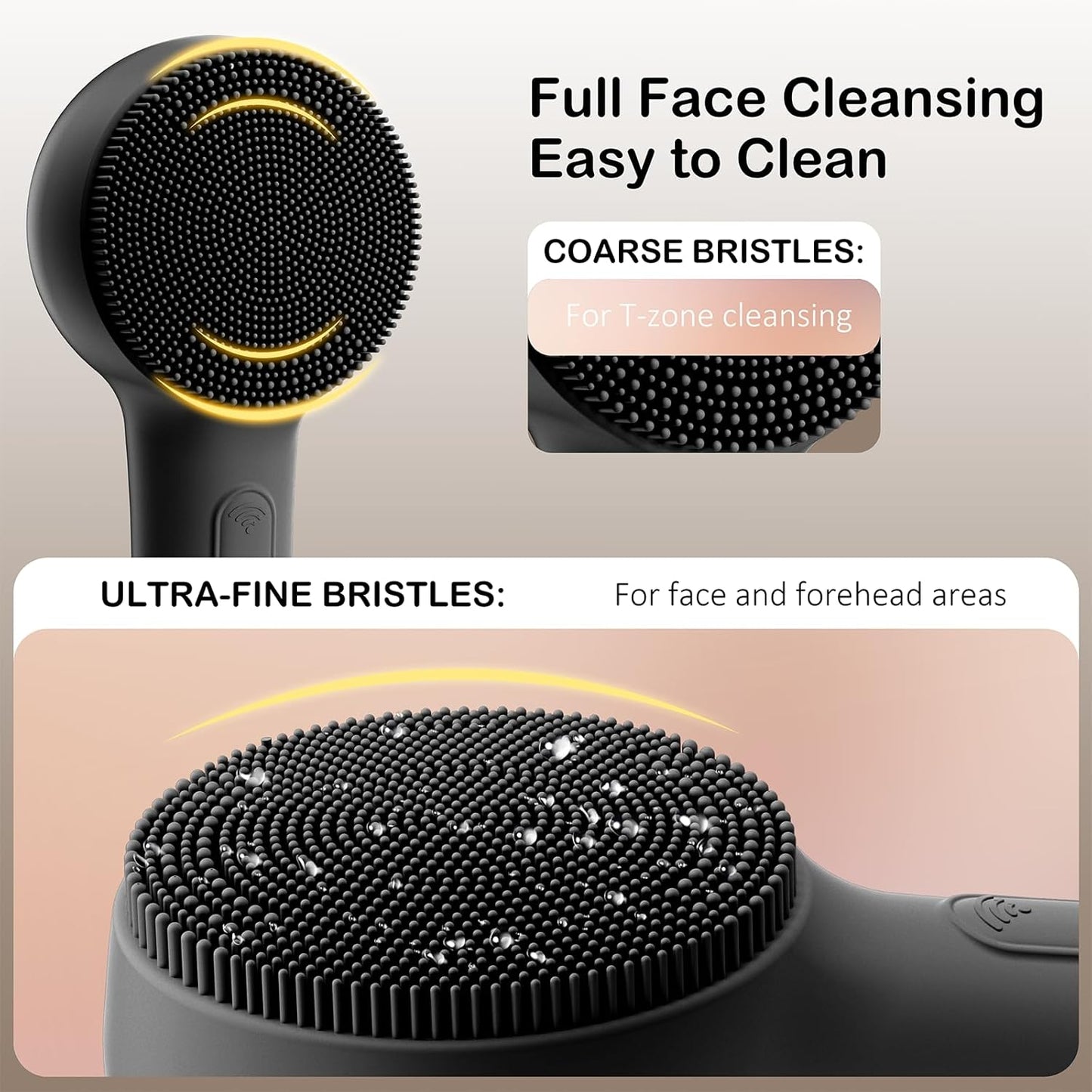 Facial Cleansing Brush Silicone Face Scrubber Waterproof Rechargeable Exfoliator Massage Device for Men & Women, Deep Pore Cleansing, Exfoliating, Removing Blackhead Electric Face Scrub Brush (Black)