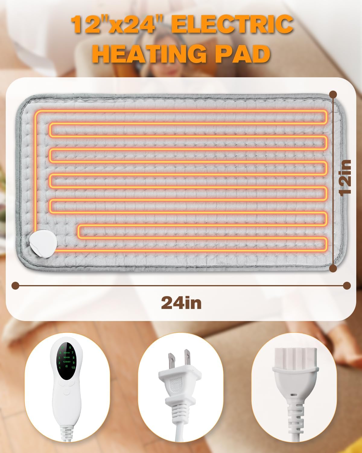 Heating Pad for Period Cramps & Back Pain Relief, LANVA Christmas Gifts for Women Men Mom Dad, Electric Heat Pad for Neck, Shoulder, Knee, 10 Heat Settings, Auto-Off, ETL Certified, 12"x24", Gray